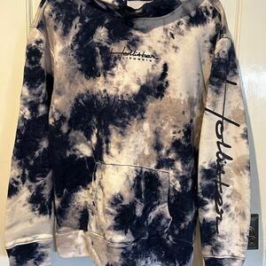 Hollister Black and Cream Tie-Dye Sweatshirt